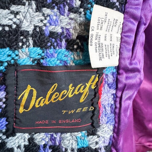 Dalecraft Blue Purple Tweed Wool Double Breasted Coat M - Picture 6 of 8